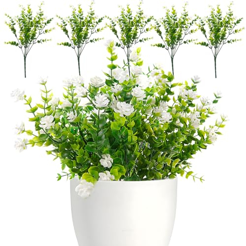 BANTI Fleurs artificielles d'extérieur - Plantes artificielles - Plantes artificielles - Résistant aux UV - Plantes de balcon - Pour jardinière de balcon, intérieur et extérieur - Blanc