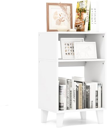 COSTWAY 3-stufiger Beistelltisch, Nachttisch mit Ablagen & Beinen, Kaffeetisch weiß, schmaler Sofatisch für Schlafzimmer, Wohnzimmer und Büro