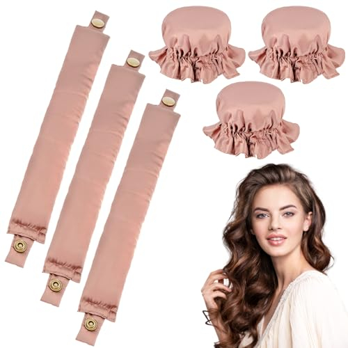 Locken Ohne Hitze, 3 Stück Heatless Curls Set Lockenwickler, Neu Rutschfest Heatless Curls, Heatless Curls Silk Haarcurler für Kurzes, Mittleres, Langhaarmädchen, DIY Overnight Curls(Rosa)