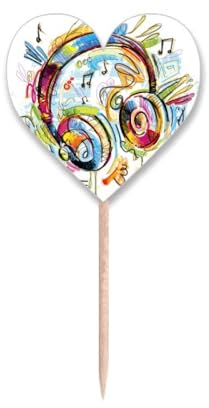 Palillos de dientes coloridos con diseño de música, palillos de dientes, etiquetas de corazón, palillos de dientes