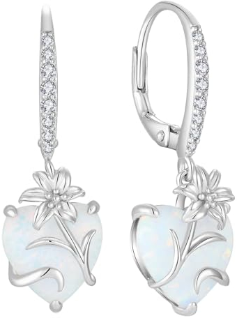 YL Opal Herz Ohrringe 925 Sterling Silber Lilie Ohrringe Weiß Opal Schmuck Geschenke für Damen Mutter Freundin