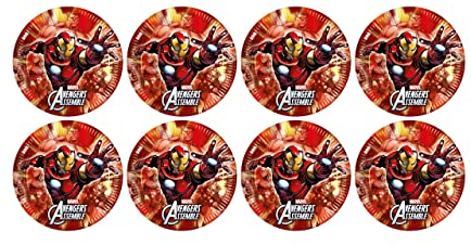ALMACENESADAN, 5121, Pack fiesta cumpleaños; pack 8 platos de cartón 23 cm; de la licencia (iron man cuerpo)