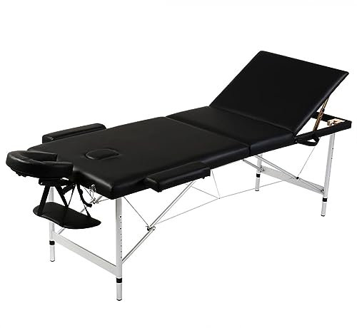 Rantry Massageliege aus Aluminium, faltbar, mit drei schwarzen Körpern, Massageliege, klappbar, tragbar, Massageliege aus Aluminium