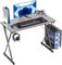 DESINO Gaming Schreibtisch, 100 x 50 cm Ergonomischer Computertisch, Tisch mit Kohlefaseroberfläche, stabiles Kopfhörerhaken zum Spielen, Lernen, Zuhause, Schlafzimmer, Grau