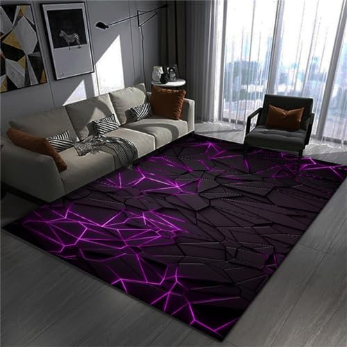 Gaming Chair Mat Rug - Gamer Teen Bedroom - Non-slip Easy To Clean Carpet - Desk Floor Protector Mat - 3D Illusion Neon Lines Print - Suitable for Boys Girls Kids E-sports Room (Colour 4,120x160cm)