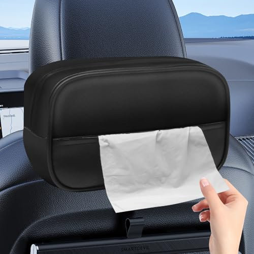 Large Car Tissue Holder, Kleenex Tissues Boxes Premium Pu Leather Car Accessories Interior Tissue Box Car Visor Tissue Holder, Suitable for Car Back Seat Tissue Holder in Car Napkin Holder(Black)