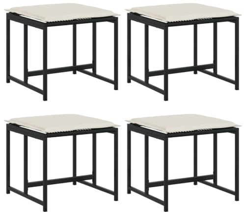 vidaXL Gartenhocker mit Kissen 4 STK. Schwarz Poly Rattan, Outdoor Hocker, Garten Sitzhocker, Sitzhocker Terrasse, Terrassenhocker, Sitzhocker