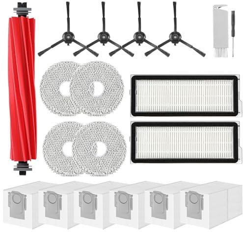 VIEWALL Accesorios para Roborock Qrevo Pro,Qrevo S,Qrevo Maxv Aspiradora,1 Cepillo Principal,2 Filtros HEPA,6 Bolsas para el Polvo,4 Toallitas,4 Cepillos Laterales (Negro),1 Cepillo,1 Destornillador