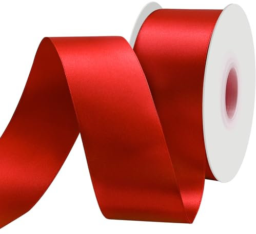 BVIEAKD 53mm breit 45m Long Double Face Rot Satin Ribbon Stoffband für Geschenkverpackungen Sehr geeignet für Hochzeiten Dekoration Blumenstrauß Ballons Kunsthandwerk Nähen Haarschleife Einladung