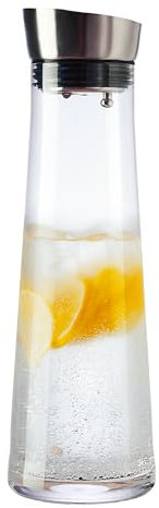 GLASKEY Carafe en Verre, 1200ml Pichet à Eau en Verre Couvercle avec Couvercle à Gravité en Acier Inoxydable, Pichet à eau Transparent pour Thé Glacé,Limonade,Café, jus de Fruits