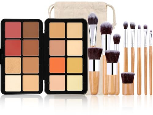 Hinourisha 16 Farben Foundation Concealer Palette+ 11 Makeup Pinsel, Blush Palette, Highlight & Contour Pro Palette, Make-Up Sets, Cosmetics Creme Konturen Kit, verblendbare, Für Helle & Dunkle Haut