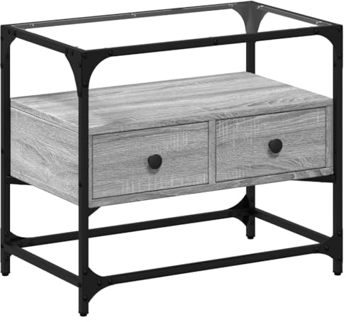 vidaXL TV Schrank, Fernsehtisch mit Glasplatte, Lowboard für Fernseher, TV Möbel Fernsehschrank für Wohnzimmer, Industrie-Design, Grau Sonoma Holzwerkstoff