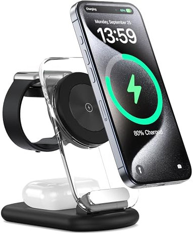 Chargeur sans Fil avec Mag-Safe, 3 en 1 Station de Charge sans Fil Rapide Compatible Magnétique pour iPhone 16/15/14/13/12 Plus/Pro Max Apple Watch 10 9 8 SE 7 6 5 4 3, Airpods 2/3/Pro