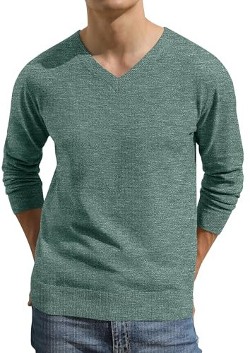 Sailwind Jersey de punto para hombre, informal, cuello en V, suave, para invierno, manga larga, verde, XXL