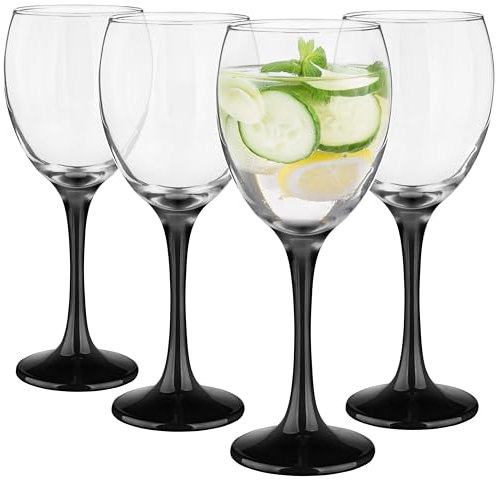 Glasmark KROSNO 1992 Weingläser Set Gläser 4 Stück 300 ml Weißweingläser Rotweingläser Wein Glas Dessert Coctail Wassergläser Spülmaschinenfest Schwarzer Stiel