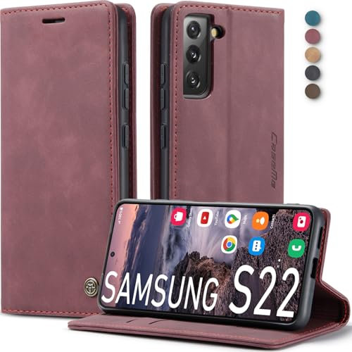 Lxisxcna Handyhülle für Samsung Galaxy S22 5G Hülle Premium Lederhülle Klappbar Flip Case Tasche Magnet Kartenfach Standfunktion Klapphülle Schutzhülle für Samsung Galaxy S22 5G 6,1 Zoll (Weinrot)