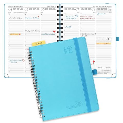 POPRUN Kalender 2025 2026 Wochenplaner (Aug.2025-Dez.2026) Ringbuch mit Softcover, ca. A5 (22 x 16,5 cm), 17-Monate-Terminplaner 1 Woche 2 Seite mit Zertifiziertem Papier - Blaugrün