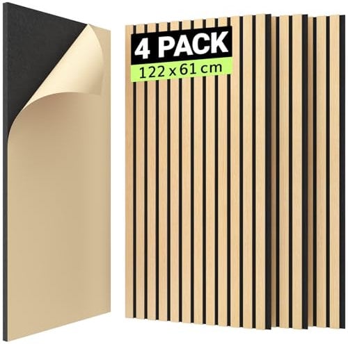 TONOR Lot de 4 Panneau Acoustique Mural Decoratif en Bois, Panneau Tasseau Bois Mural 3D, MDF Convient à la Maison, au Bureau, au Studio, 120 x 60 cm, Chêne