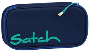 satch Schlamperbox extra groß inkl. Trennfach Reißverschlussfach Stiftehalter Geodreieck Sichtfenster für Stundenplan Crossed Blue - Blau