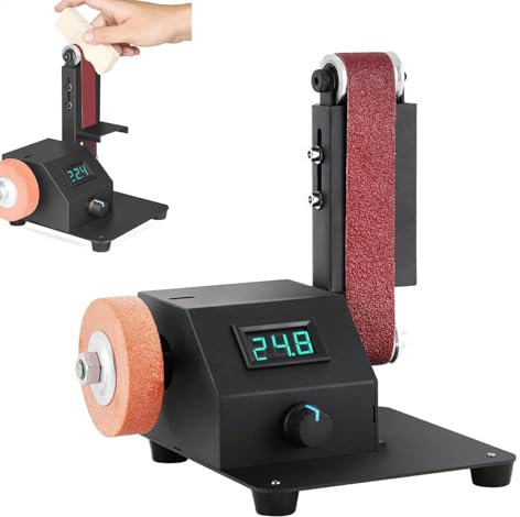 Bench Grinder, Woodworking Belt Sander, 350w Cutter Sharpener, Stepless Speed Regulation, Intelligent Digital Display, Multi-Use Grinding Machine for Metal