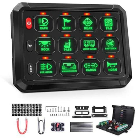 Bamberg Pannello Interruttori A 12 Bande RGB Switch Pod Pannello Interruttori 12v per Auto, Camion, Fuoristrada, Furgone, SUV, UTV, ATV
