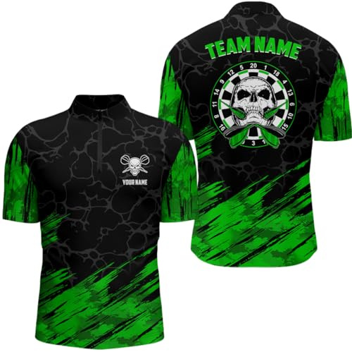 Outfitsuche Personalisierte 3D All-Over-Print Schädel Dart-Poloshirt für Herren & Damen - Grün & Schwarz Dart-Trikot Performance Dart-Trikot L0646
