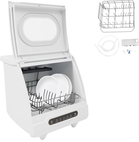 ACROSSPART Lavavajillas de mesa, mini lavavajillas portátil, mini lavavajillas con depósito de agua de 5 L y 5 programas, pequeño lavavajillas de mesa para casa, oficina o camping