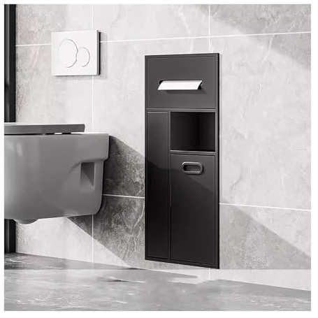 DLAZUM Nicho de baño de Acero Inoxidable con Estante Incorporado para Ducha y Cubo de Basura Integrado para Cocina, Sala de Estar, Dormitorio y Estante(7857160-Black-65x30x14cm)