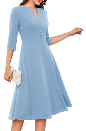 DRESSTELLS Women's Cocktail Dress 2025 Formal Wedding Guest Church Dresses with 3/4 Sleeves Prom Vintage Tea Party Evening