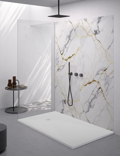 Piatto doccia rettangolare 70x140 cm effetto pietra marmoresina con griglia in tinta bianco ASIA