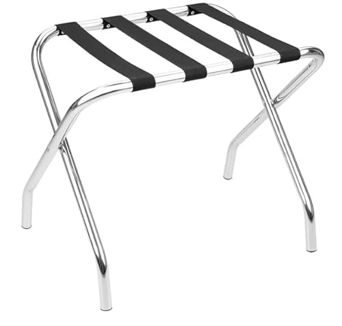 Bolero Stainless Steel Luggage Rack, Foldable Hotel Suitcase Stand | Collapses flat for space-saving storage, keeping heavy bags off carpets and beds to protect linens and guest rooms.