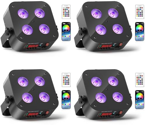 Oloaxolx 4er Akku LED par Licht 4x18 W RGBWA UV 6-in-1 Wiederaufladbarer Bühnenlicht Disco Uplights mit APP/DMX/Fernbedienung Kontrollmethoden LED par Scheinwerfer für DJ Party Hochzeits Geburtstags