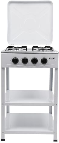 Freistehendes 4-Flammen-Gaskochfeld, Outdoor-Gaskocher mit Abnehmbare Abdeckung und 2 Ablageböden für Camping Geeignetes Gaskochgerät, 49 * 49 * 79 cm
