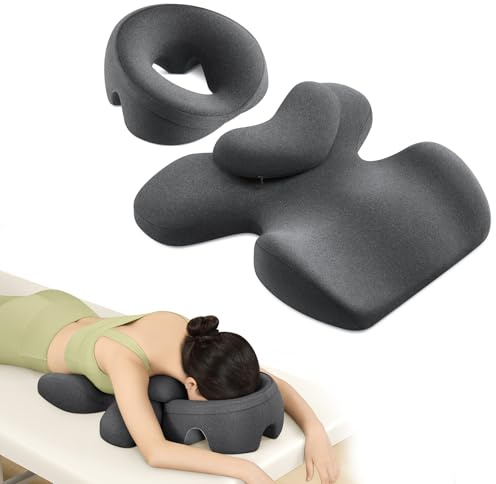OSZZT Prone Massage Pillow, a Chest and face Support Sleep Pillow, is Suitable for Massage, SPA and Sleep. Face Down for Eye Surgery, After Surgery for Sleeping (Dark Grey)