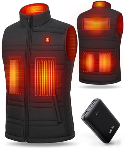 UNBON Chaleco Calefactable Hombre con Batería USB 10000mAh, Chaleco Térmico Eléctrico Calefactor Hombre con 3 Temperaturas 6 Zonas de Calor, Chaqueta Calefactable para Moto Caza Trabajo, Negro, S