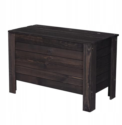 STOLMAK Gartenbox 80x52x40 cm Schwarz Kiefernholz Massiv Auflagenbox Kissenbox Holztruhe Aufbewahrungsbox Truhe Kiste Gartenmöbel 166l