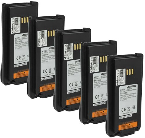 vhbw 5x Akku kompatibel mit Harris Momentum HDP100 | HDP150 Funkgerät, Walkie Talkie (2000 mAh, 7,4 V, Li-Ion)
