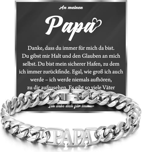 wynn's Geschenke für Männer, Kubanische Armband mit Gravur für Papa Stiefpapa Bonus Papa Sohn Bruder Enkel Mann Freund Geschenk zum Geburtstag Weihnachten Vatertag Jahrestag Valentinstag