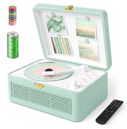 Kegaudio Radio mit CD Player Tragbar mit Bluetooth Retro-Design Grün | Tragbarer CD-Player mit Lautsprecher, Fernbedienung Unterstützt USB/AUX-Wiedergabe Kopfhöreranschluss