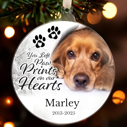 1 Personalised Customised Memorial Christmas Xmas Festive Photo Upload In Loving Memory Pet Animal Acrylic Bauble Tree Gift Decoration Present 80mm PTS Personalised