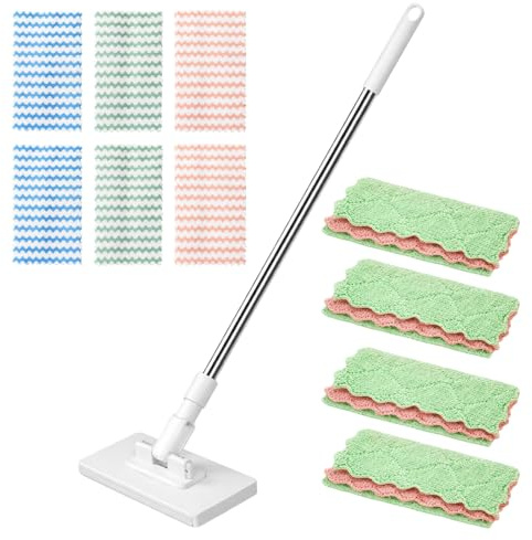 Dust Mop Magic, Dust Mop With 10 Cloths, Hands-Free, Mini Mop With Automatic Cloth Changing&360° Rotating Head, Snap Grip Mini Mop for Floor Wall Kitchen Floor Bathroom Kitchen Wall