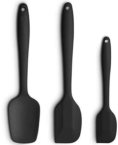 Silicone Spatula 3-Piece Set, Ergonomic Handle High Heat-Resistant Spatulas, Non-Stick Rubber Spatulas with Stainless Steel Core, Black