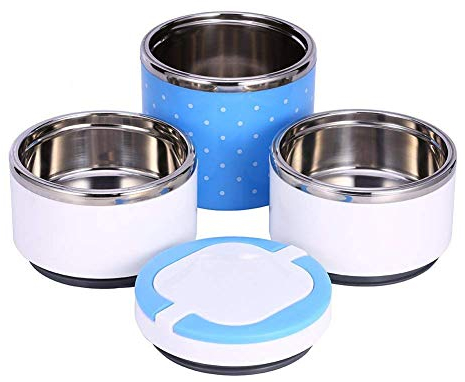 de Picnic Aislamiento Caja de Almuerzo Térmica Contenedor de Almacenamiento de Alimentos de acero inoxidable Caja de 1/2/3 Capas (Azul 1200ML)