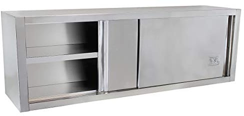 Beeketal 'BWS200' Gastro Küchen Wandhängeschrank aus Edelstahl mit auf Rollen gelagerte Schiebetüren, Hängeschrank mit fest verbautem Einlegeboden - Außenabmessungen (L/B/H): ca. 2000 x 400 x 650 mm