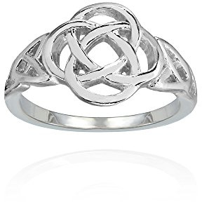 Hoops & Loops Sterling Silver High Polished Filigree Five-Fold Celtic Knot Ring, Size 10
