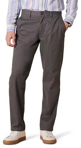 Amazon Essentials Men's Straight Fit Wrinkle-Resistant Flat-Front Casual Chino Trousers, Grey, 35W / 29L