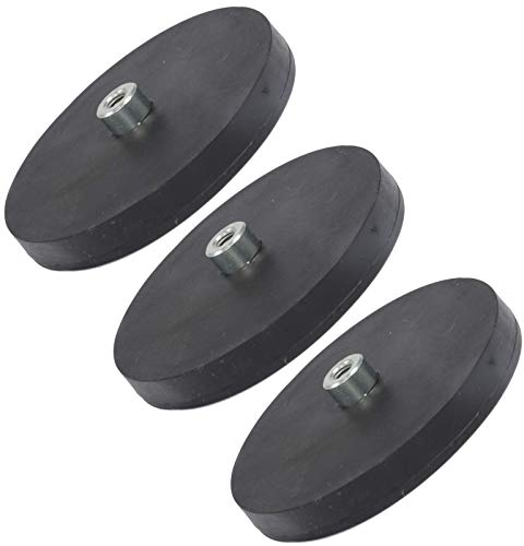 3 Stück Neodym Magnete Gummiert D 66mm Mit M5 Gewindebuchse 22 KG Zugkraft Flachgreifer Magnet Scheibe Topfmagnet Gummi Runde Magnete mit Gewinde für Schrauben Öse oder Haken
