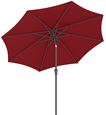 SONGMICS Sombrilla de Jardín 300 cm, UPF 50+, Parasol, 30°de Inclinación en dos Direcciones, con Manivela, para Patio, Terraza, Balcón, Piscina, sin Base, Rojo GPU30RD