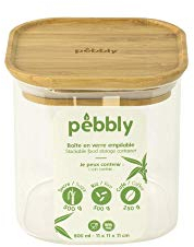 Pebbly - Boite Haute en Verre avec Couvercle en Bambou - Carrée - 800 ml - Empilable, Pour Conserver aliments secs, céréales, amandes…
