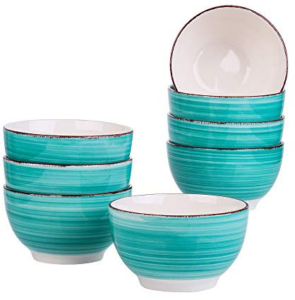 vancasso Müslischalen Steingut, Bella 8 teilig Schalen Set, Füllmenge 750 ml, Müslischüssel, Müsli Schale, Dessertschale, Snackschale, Eisschale, Schüssel, handbemalt